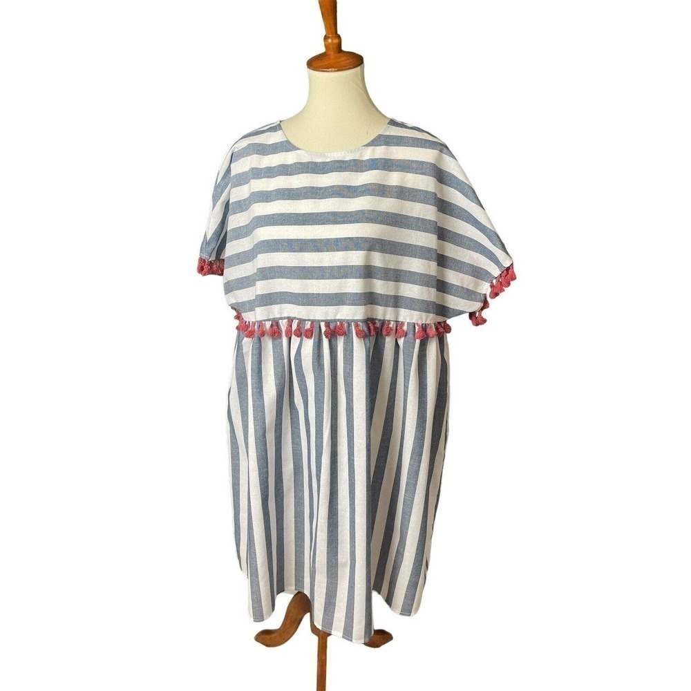 SHEIN Striped Linen Dress with Tassels Size XXL Beachy